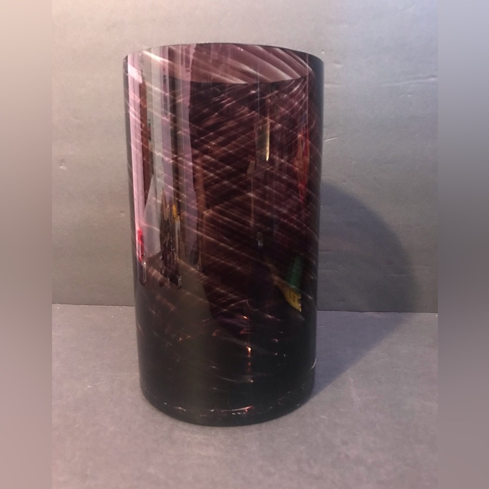 HANDBLOWN THICK GLASS VASE - Clear Glass with Deep Amethyst/Purple Swirls